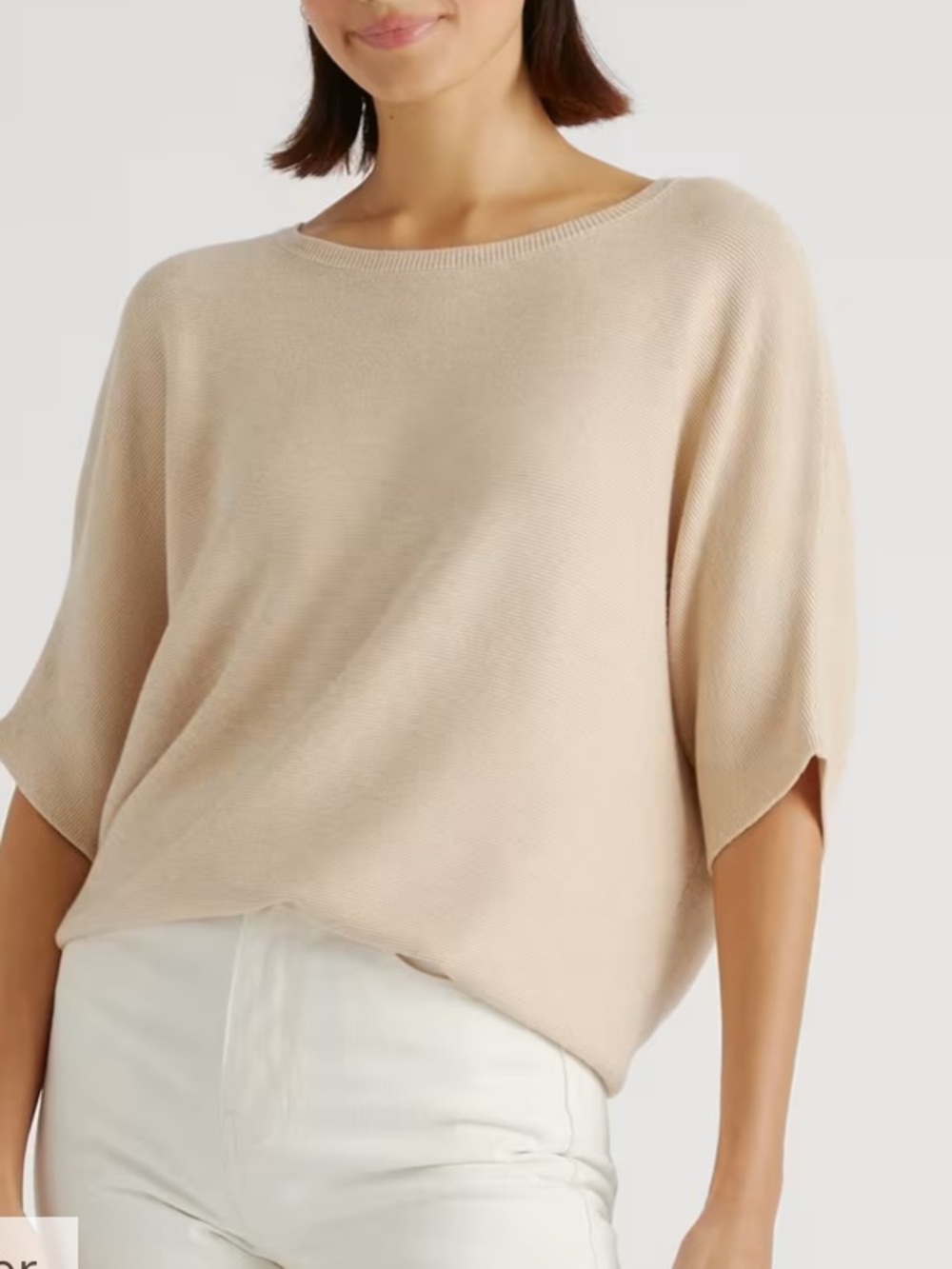 Quince Lightweight Cotton Cashmere Link-Stitch Dolman Sweater Oatmeal